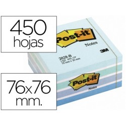 Bloco de notas adesivas post-it 76x76 mm cubo cor azul pastel 450 folhas